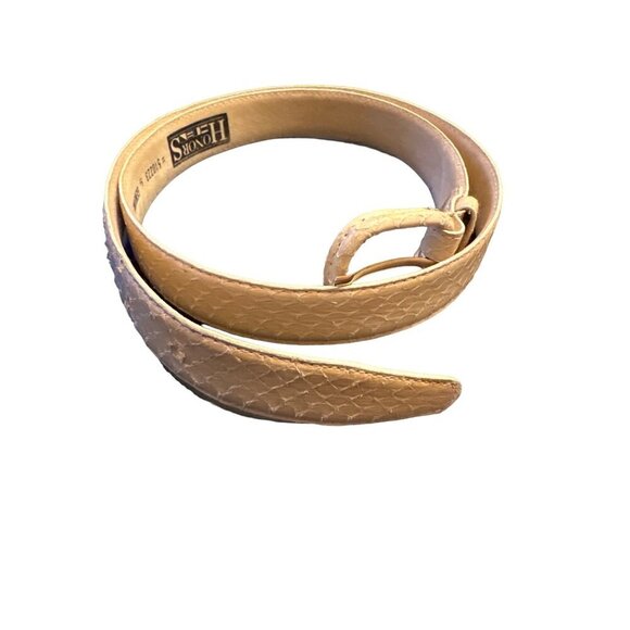 Genuine Snakeskin Belt In Beige For Men By Honors Size L With Brass Buckle - Picture 1 of 6